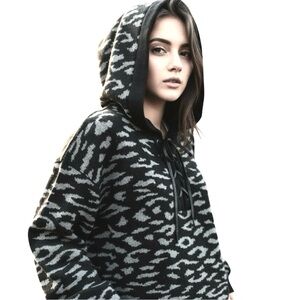 Rock and Republic Animal Print Lace-Up Sweater Hoodie Sweater Size S